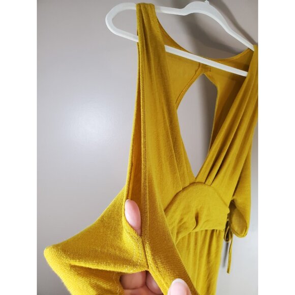 Muzzangbee Mustard Yellow Rayon Blend Backless Dress, Size L Slinky Preppy - Picture 3 of 11